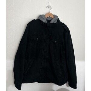 Levi’s Black Sherpa Utility Field Jacket Hooded Military Gorpcore Oversized XL
